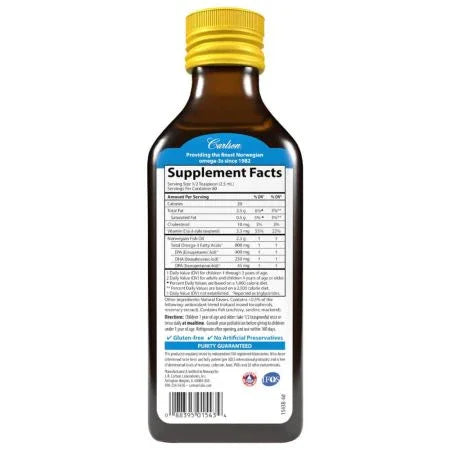 Carlson Labs Kid's The Very Finest Fish Oil 800mg 6.7oz (200ml) Lemon Flavour