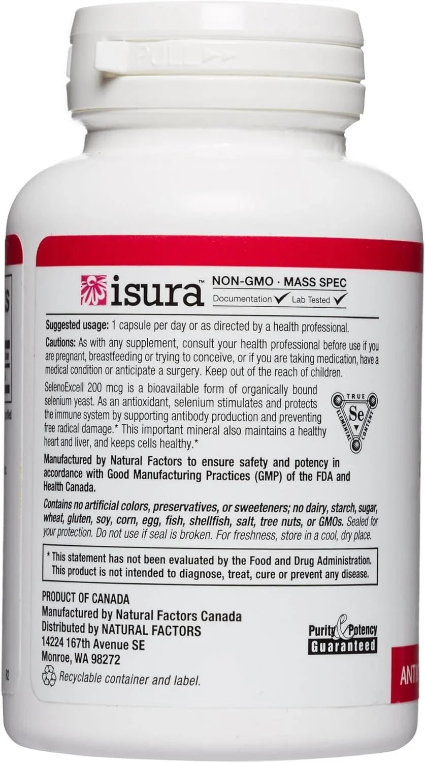 Natural Factors SelenoExcell Selenium Yeast, 200mcg, 90 Capsules