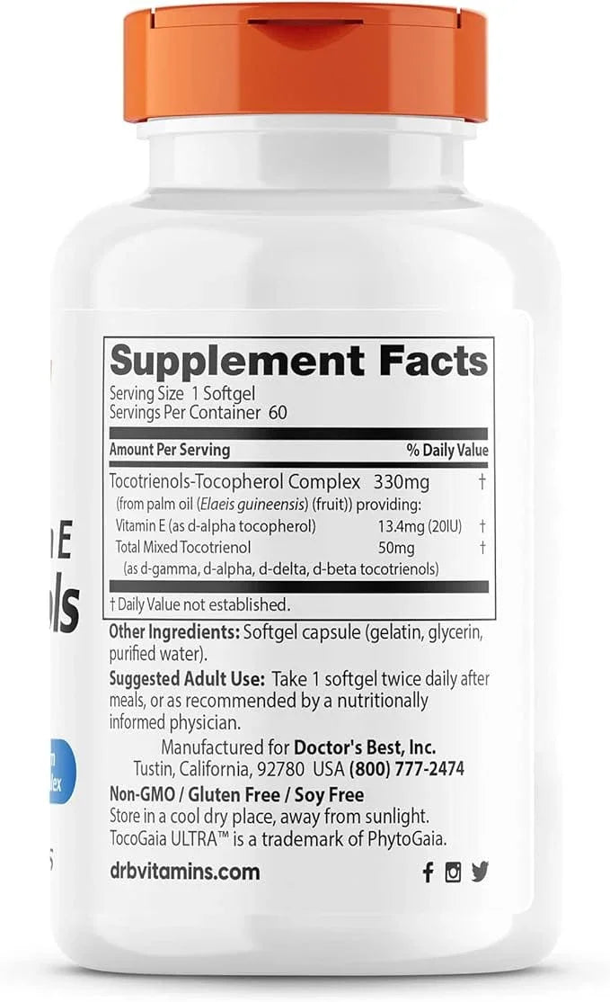 Doctor's Best Vitamin E Tocotrienols with TocoGaia Ultra 50mg, 60 Softgels