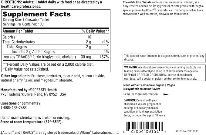 Klaire Labs Iron Chelate 100 Chewable Tablets