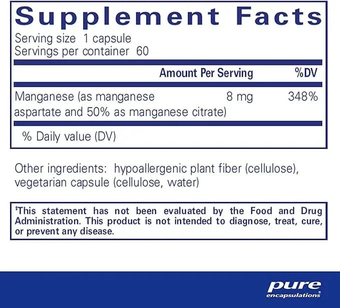 Pure Encapsulations Manganese (aspartate/citrate) 60 caps