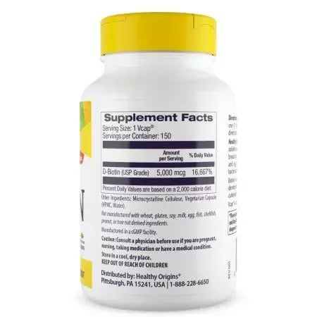 Healthy Origins Biotin 5,000mcg Veggie Capsules