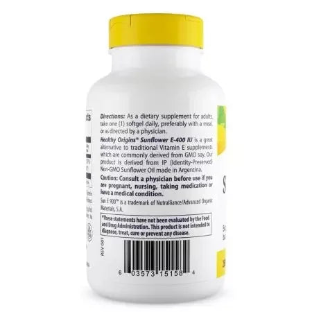 Healthy Origins Sunflower Vitamin E, 400iu 120 Softgels