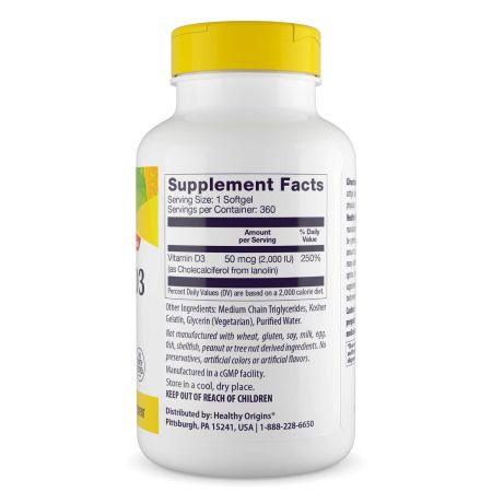 Healthy Origins Vitamin D3 2,000iu Softgels