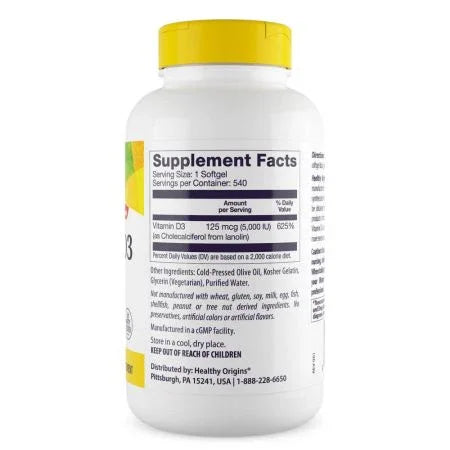Healthy Origins Vitamin D3 5,000iu Softgels