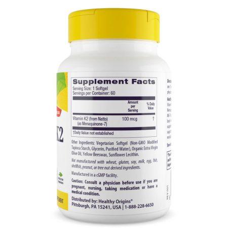 Healthy Origins Vitamin K2 as MK7 100mcg Veggie Softgels