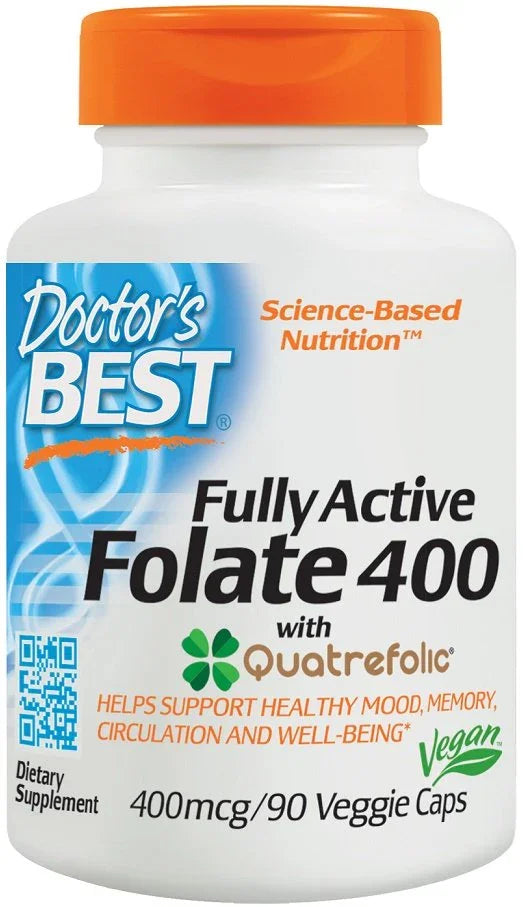 Doctor's Best Fully Active Folate 400 with Quatrefolic, 400mcg - 90 vcaps