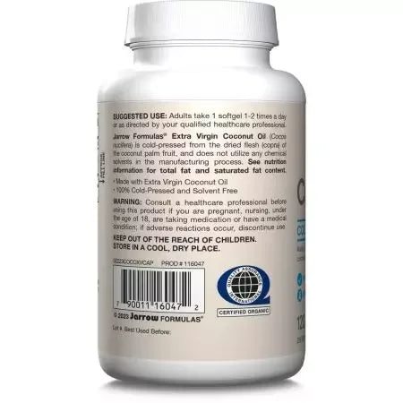 Jarrow Formulas Coconut Oil (Extra Virgin) 1000mg 120 Softgels