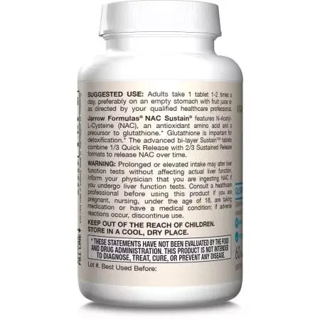 Jarrow Formulas NAC (NAcetylLCysteine) Sustain 600mg 60 Tablets
