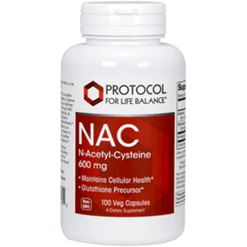 NAC N-Acetyl-Cysteine, 600 mg, 100 Veg Capsules - Protocol for Life Balance - welzo