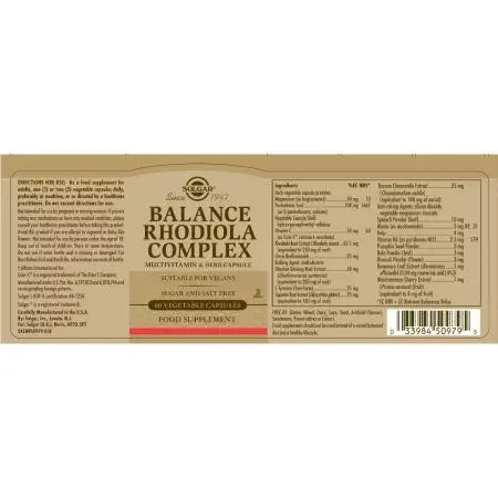 Solgar Balance Rhodiola Complex Vegetable Capsules Pack of 60