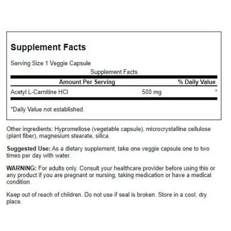 Swanson Acetyl LCarnitine 500 mg Veg Capsules