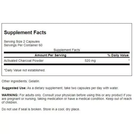 Swanson Activated Charcoal 260 mg 120 Capsules