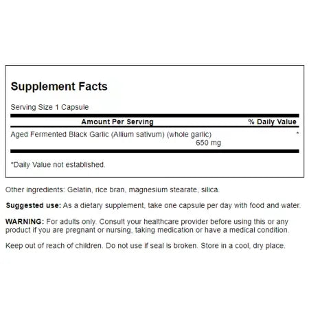 Swanson Aged Black Garlic 650 mg 30 Capsules