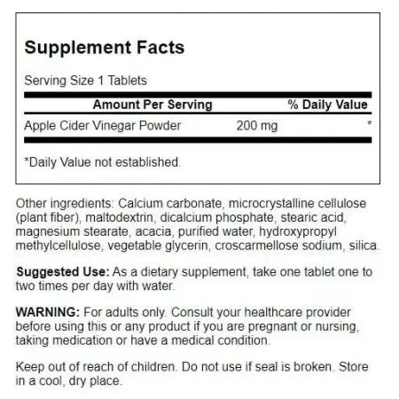Swanson Apple Cider Vinegar 200 mg 120 Tablets