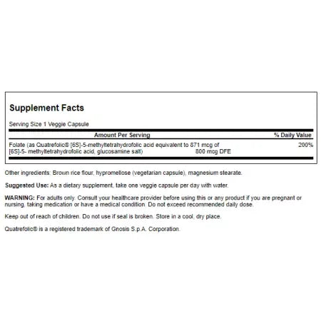 Swanson Folate 5Methyltetrahydrofolic Acid 800 mcg (1,360 mcg DFE) 30 Veg Caps