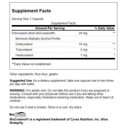 Swanson Policosanol 20 mg 60 Capsules