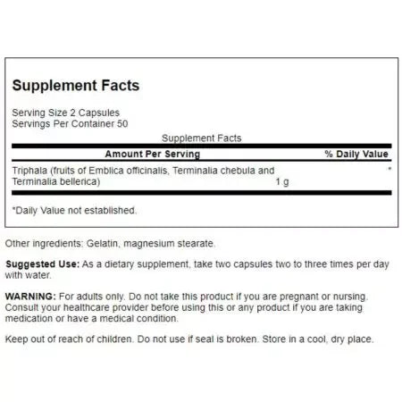 Swanson Triphala With Amla Behada & Harada 500mg 100 Capsules