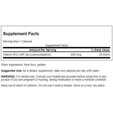 Swanson Vitamin B12 500mcg Capsules