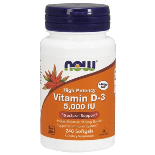 Vitamin D3 High Potency, 5000 IU, 240 Softgels - Now Foods - welzo