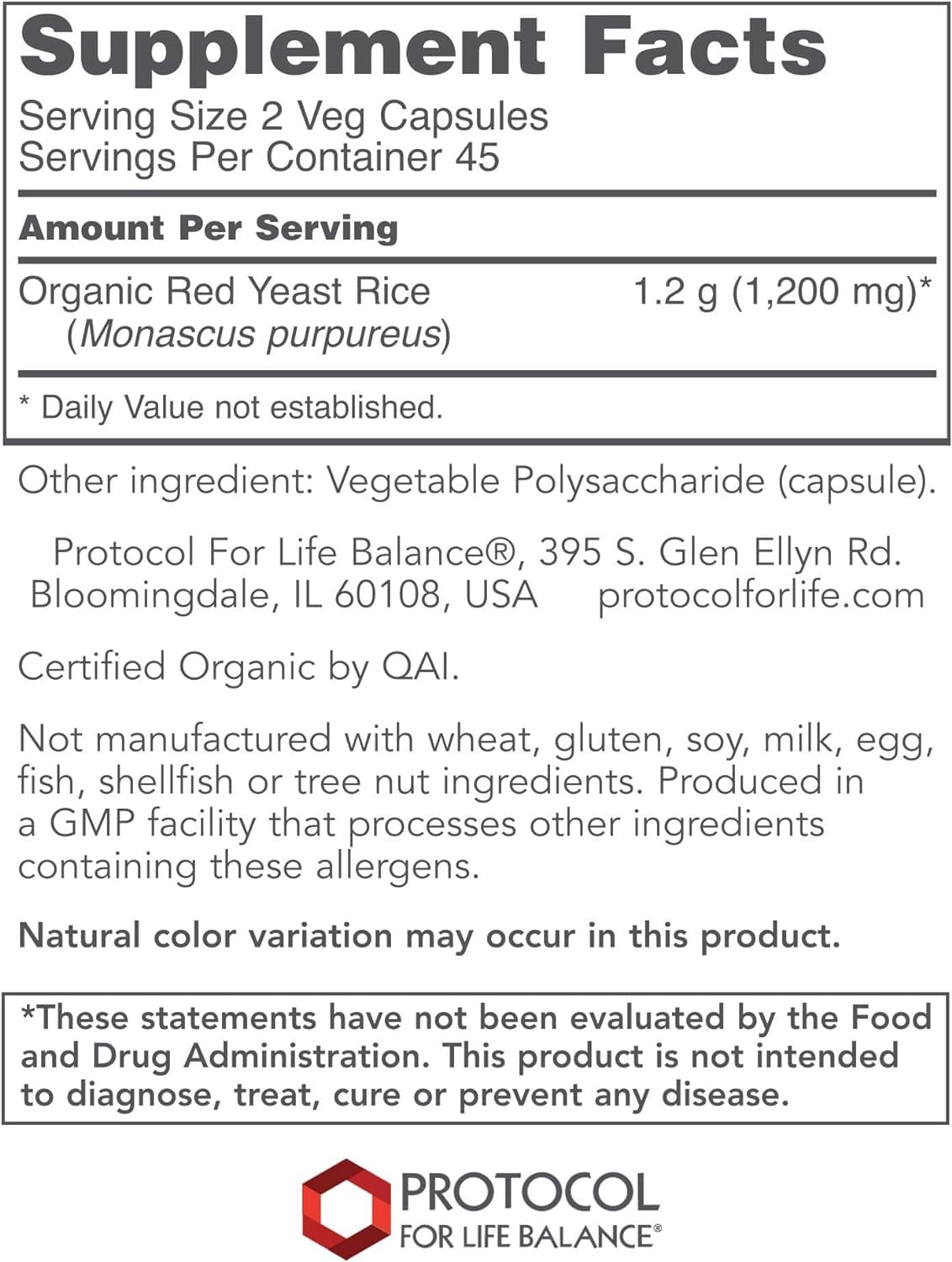 Protocol For Life Balance Red Yeast Rice Extract, 90 Vegcaps