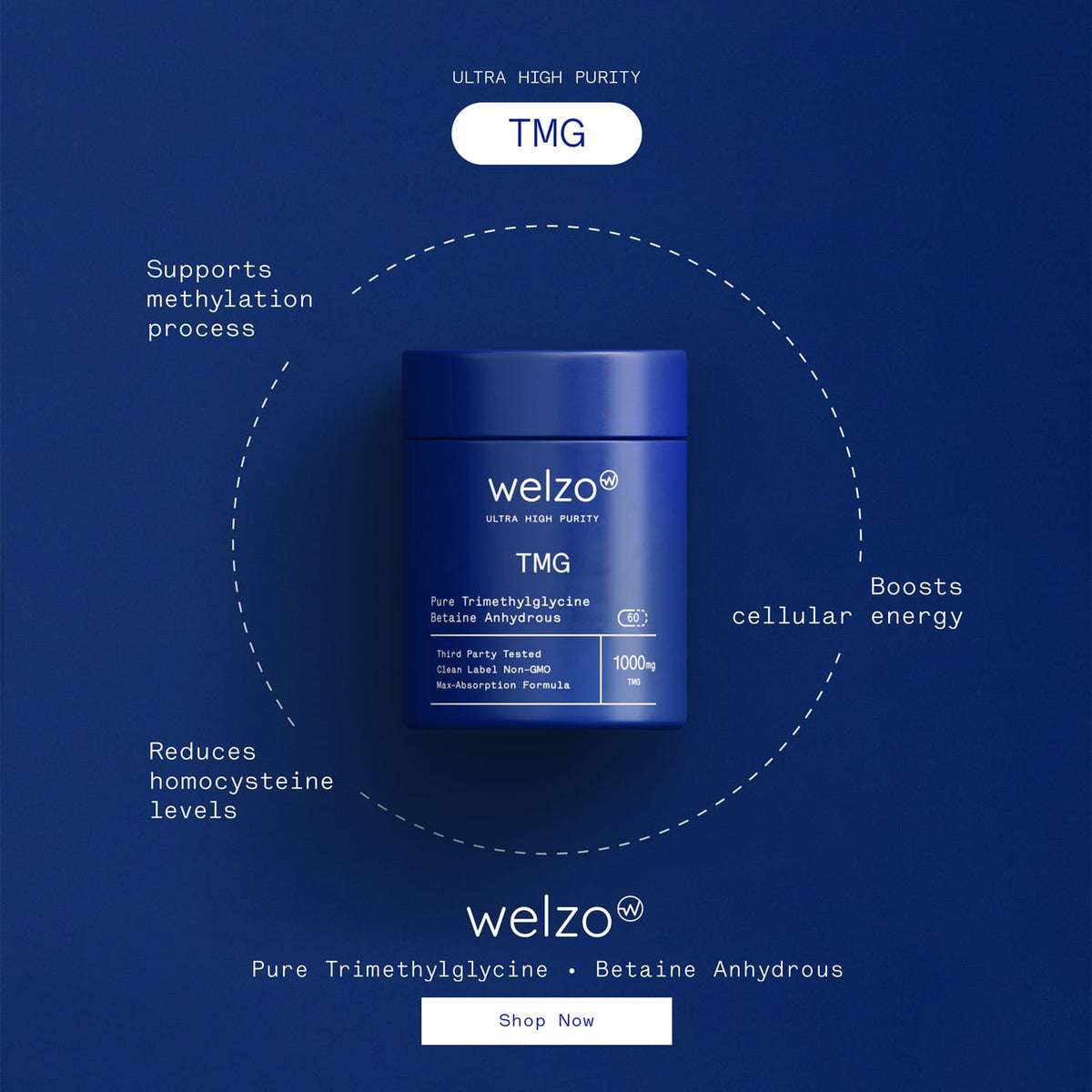 Ultra Purity TMG trimethylglycine methylation support capsules – view 9