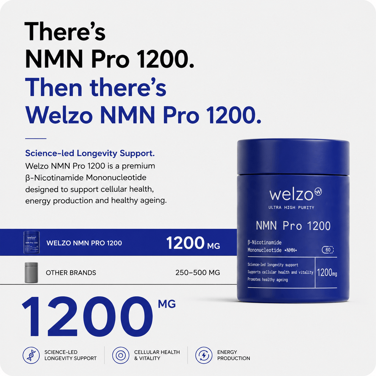 Ultra Purity NMN Pro 1200mg maximum strength NAD+ capsules – view 3