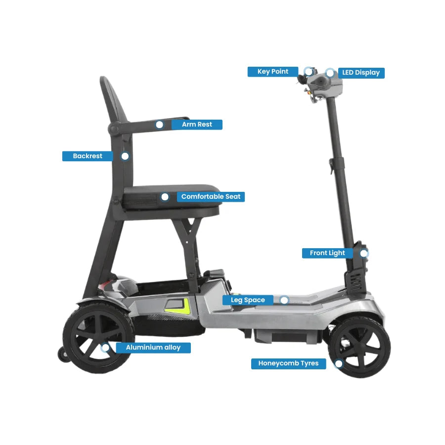 Welzo RaptorFold — Lightweight 16kg Foldable Mobility Scooter (Dark Grey)
