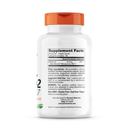 Doctor's Best Natural Vitamin K2 MK7 with MenaQ7 45 mcg Veggie Capsules