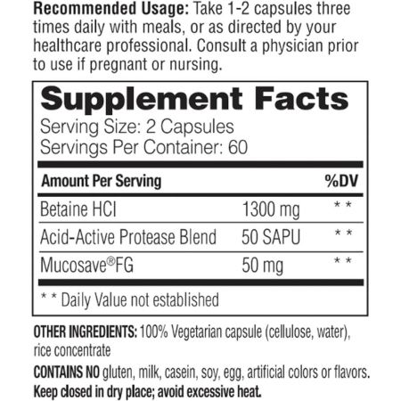 Enzymedica Betaine HCI 600mg Capsules