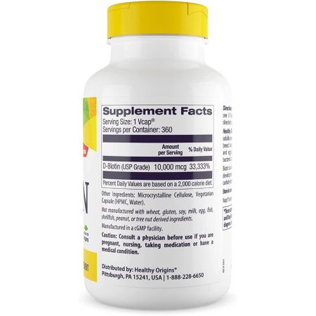 Healthy Origins Biotin 10,000mcg Veggie Capsules