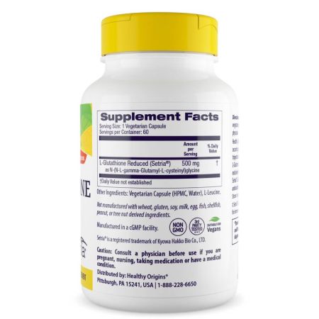 Healthy Origins LGlutathione Reduced 500mg Veggie Capsules