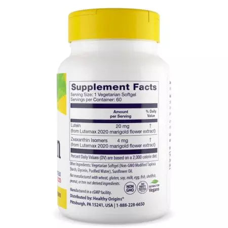 Healthy Origins Lutein 20mg Veggie Softgels