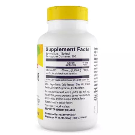 Healthy Origins Vitamin D3 2,400iu Softgels