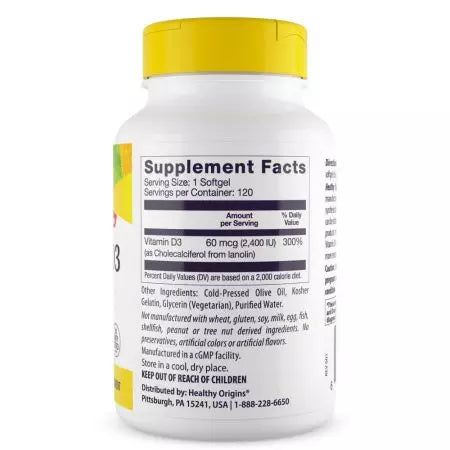 Healthy Origins Vitamin D3 2,400iu Softgels