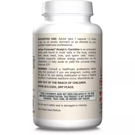 Jarrow Formulas Acetyl LCarnitine 500mg Veggie Capsules