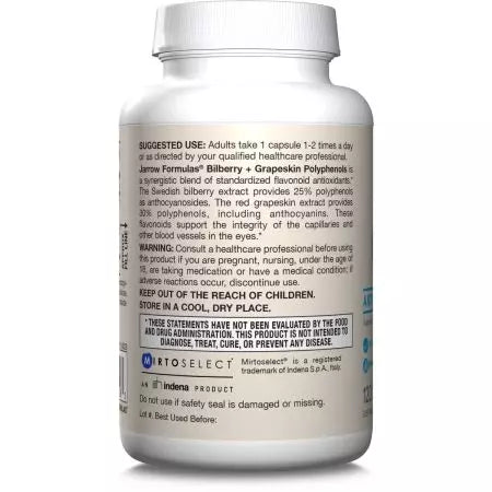 Jarrow Formulas Bilberry + Grapeskin Polyphenols 280mg 120 Veggie Capsules