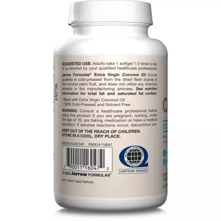 Jarrow Formulas Coconut Oil (Extra Virgin) 1000mg 120 Softgels
