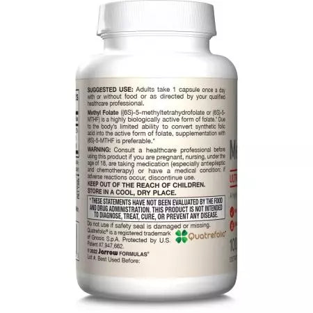 Jarrow Formulas Vitamin Methyl B12 & Methyl Folate Lemon Chewable Tablets