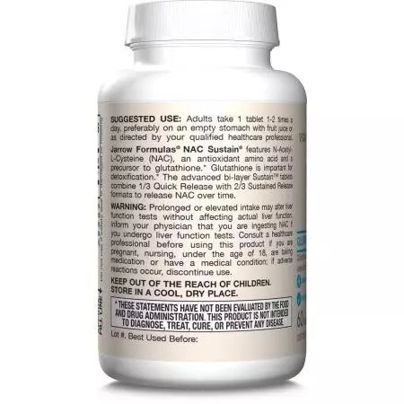 Jarrow Formulas NAC (NAcetylLCysteine) Sustain 600mg 60 Tablets