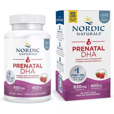 Nordic Naturals Prenatal DHA Omega3 830mg with Vitamin D3 90 Softgels (Strawberry)