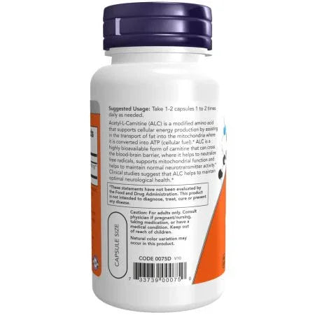 Now Foods AcetylLCarnitine 500 mg Veg Capsules