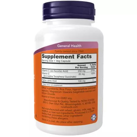 Now Foods Alpha Lipoic Acid 100mg Veg Capsules