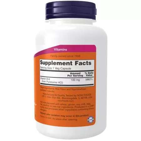 Now Foods Vitamin B6 (Pyridoxine HCl) 100 mg Capsules