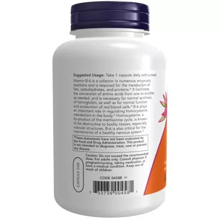 Now Foods Vitamin B6 (Pyridoxine HCl) 100 mg Capsules