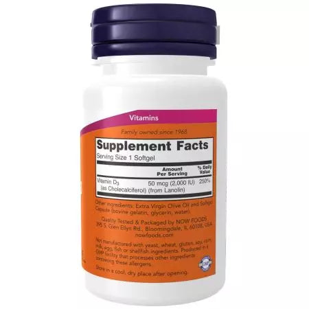 Now Foods Vitamin D3 2,000 IU Softgels