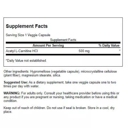 Swanson Acetyl LCarnitine 500 mg Veg Capsules
