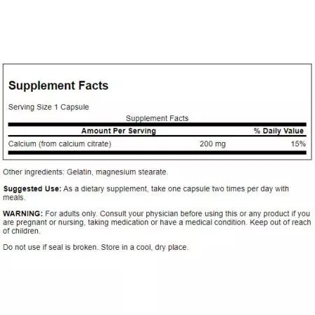 Swanson Calcium Citrate 200 mg 60 Capsules